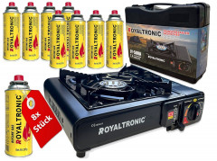 ROYALTRONIC ROYALTRONIC Gaskocher Campingkocher inkl. Kartuschen und Koffer, (Campingkocher Set mit Kartuschen, Campingkocher Set)  Походная газовая плита ROYALTRONIC, включая катриджи и футляр (набор походной печи с картриджами, набор походной печи)