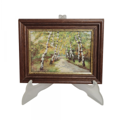 Картина винтажная  в деревянной раме Willi Krug "Березовая аллея", 15,5 x 20 см, Германия, 1960-70гг.