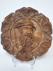 German Wood Винтажное деревянное панно "Охотник", ручная работа, 23см, Германия 1950-60гг.
