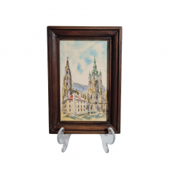 Картина винтажная в раме "Старинный собор", J.m.Stull, 13 x 19 см, Германия, 1960-70гг.