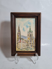 Картина винтажная в раме "Старинный собор", J.m.Stull, 13 x 19 см, Германия, 1960-70гг.