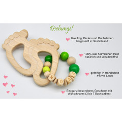 glucksWunder Holz Greifling Beissring Babyfusschen Buche personalisiert mit Name in Geschenkverpackung Деревянное кольцо для прорезывания зубов детские ножки бук персонализированное с именем в подарочной коробке