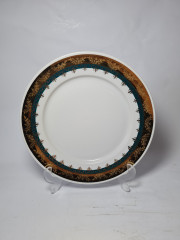 H&amp;C Czechoslovakia Набор тарелок, белый фарфор с зелено-золотым  ободком, 4 шт х 24,5 x 3, Чехословакия, 1960-70гг.