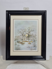 Картина винтажная Chispasa "Зимний городок", в раме, 15 х 12 см, Германия, 1980-90гг.