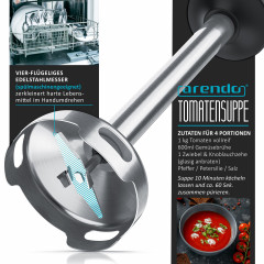 Arendo Arendo Stabmixer, 1200 W, Edelstahl, mit Schneebesenaufsatz, Purierstab mit abnehmbarem Mixfuss  Ручной блендер Arendo, 1200 Вт, нержавеющая сталь, с насадкой-венчиком, очищающий стержень со съемной ножкой для смешивания