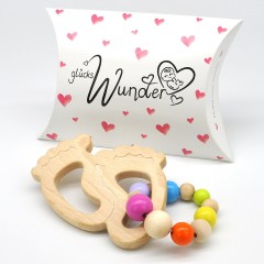 glucksWunder Holz Greifling Beissring Babyfusschen mit Geschenkverpackung Деревянное кольцо для прорезывания зубов детские ножки с подарочной коробкой