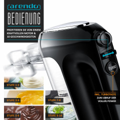 Arendo Arendo Handmixer, 500 W, Elektrischer Handruhrer inkl. 2 Quirle und 2 Knethaken, Handruhrgerat Ручной миксер Arendo, 500 Вт, электрический ручной миксер, включая 2 венчика и 2 крюка для теста, ручной миксер