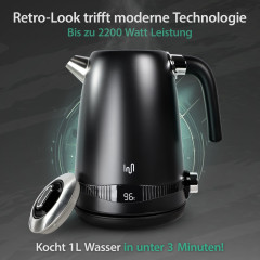 Impolio Impolio Wasserkocher Retro, 2200,00 W, Edelstahl, Temperatureinstellung, TUV Rheinland GS Zertifiziert  Ретро-чайник Impolio, 2200,00 Вт, нержавеющая сталь, регулировка температуры, сертификат TUV Rheinland GS.