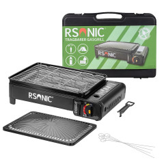 Mianova Mianova Gaskocher Campingkocher Tischgrill Gas Grillplatte im Koffer, 4 Spiesse + Rost Platte Outdoor BBQ Barbecue Tisch Grill Camping Herd Kocher Notfall Campingherd Notfallkocher Газовая плита Mianova, походная плита, настольный гриль, газовая