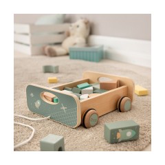 howa Nachziehwagen mit 25 Holzbausteinen space Тележка с 25 деревянными строительными блоками