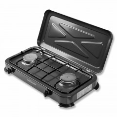 BlueCraft BlueCraft Gaskocher, (Gas-Kochfeld 2 flammen Propangas mit Schlauch Druckminderer Manometer), Campingkocher 2-flammig mit Zundsicherung Gasregler Manometer  Газовая плита BlueCraft (газовая плита, 2 пламени, пропан, шланг, редуктор давления, ман