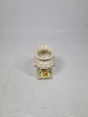 Подсвечник винтажный Bassano с желтой розой и двумя ручками, объемный декор, фарфор, 9 см, Италия, 1960-70гг.