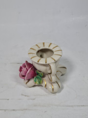 Подсвечник винтажный Gerold&amp;Co Bavaria с розовым цветком и двумя ручками, керамика, 6 см, Германия, 1960-70гг.
