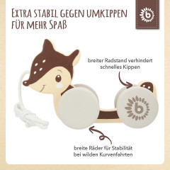 bieco Nachziehspielzeug Holz Reh Kinder Nachziehtier Wald Holzspielzeug ab 1J Ziehtier Nachziehspielzeug Мягкая игрушка "деревянный олень" Детская игрушка "Мягкий лес" Деревянные игрушки от 1 года Мягкая игрушка