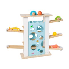 howa Kugelbahn aus Holz mit 6 Rollelementen Деревянная дорожка для мячей с 6 элементами качения.