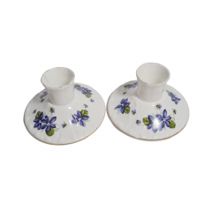 Подсвечник винтажный Royal Grafton, Fine Bone China England, коллекция Violets, декор в виде фиолетовых цветков, фарфор, 2 шт., 9 см, Англия, 1960-70гг.