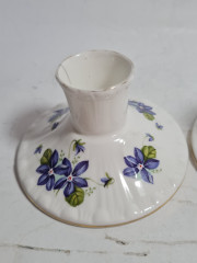 Подсвечник винтажный Royal Grafton, Fine Bone China England, коллекция Violets, декор в виде фиолетовых цветков, фарфор, 2 шт., 9 см, Англия, 1960-70гг.