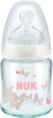 Nuk Glasflasch Weiß, Селиконовая Бутылочка для Питания Младенцев со Светлой Крышкой 120ml, 1 шт