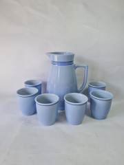 Набор чайный винтажный Lilien Porzellan в голубых тонах: кувшин, 6 чашек, Австрия, 1960-70гг.