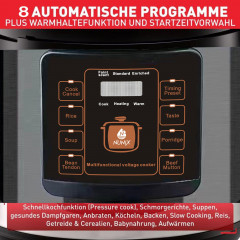 Mutoy Mutoy Reiskocher Digitaler Reiskocher mit Dampfgarer weiss,Multikocher 6 Liter, 1000,00 W, Schnellkochtopf,Warmhaltefunktion, Timer,8 Automatische Programme Рисоварка Mutoy, цифровая рисоварка с пароваркой, белая, мультиварка 6 литров, 1000,00 Вт,