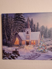 Картина винтажная "Рождественский пейзаж с елкой", паспарту, 60 x 40 см, Германия, 1960-1970гг.