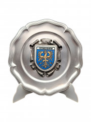 Тарелка декоративная винтажная "Герб города Гермерсхайм" / Серия "Геральдика", яркий декор, олово (95%), 23 см, Германия, 1970-80гг.