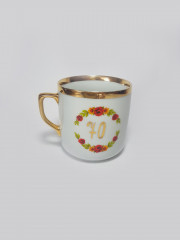 Royal Dux Bohemia Czechoslovakia Чашка с ручкой "Красные маки" с позолоченной цифрой 70, 9,5см x 12см, Чехословакия, 1960-70гг.