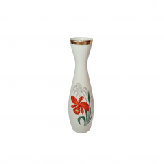 Ваза винтажная Bareuther Waldsassen Bavaria, белый фарфор с яркими красными цветами и позолоченным ободком, 28,5 x 7 см / 5 см, Германия, 1960-70гг.