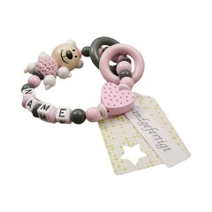 kleinerStorch Greifling mit Name – Madchen Beissring personalisiert – Holz Rassel Bar  Herz rosa Персонализированное кольцо для прорезывания зубов с именем