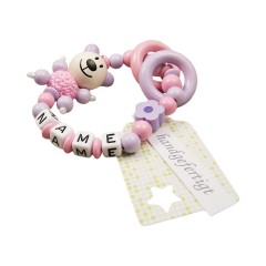 kleinerStorch Greifling mit Name – Madchen Beissring personalisiert – Holz Rassel Bar  Blume flieder Кольцо для прорезывания зубов именное