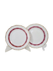 Тарелка винтажная MZ, Karlsbader Porzellan с бордовым узором и золотистым ободком, фарфор, 2 шт., 19 см, Германия, 1960-70гг.