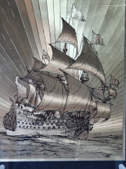 Картина винтажная "Парусник", фольга, под стеклом, 24 x 18 см, Германия, 1960-70гг.