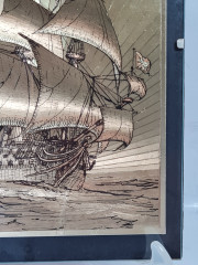 Картина винтажная "Парусник", фольга, под стеклом, 24 x 18 см, Германия, 1960-70гг.