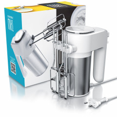 Arendo Arendo Handmixer, 400 W, inkl. 2 x Quirle und 2 x Knethaken aus Edelstahl weiss/silber Ручной миксер Arendo, 400 Вт, включая 2 венчика и 2 крюка для теста из нержавеющей стали