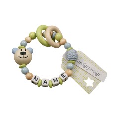 kleinerStorch Greifling mit Name – Jungen Beissring personalisiert – Holz Rassel Bar blau Персонализированное кольцо для прорезывания зубов с именем