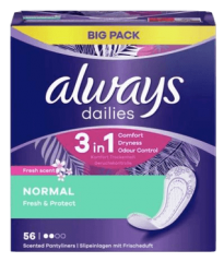 always Slipeinlage Fresh&amp;Protect Normal mit Frischeduft BigPack 56 St, Прокладки Ежедневные Normal с ароматом свежести 56 штук, 1 упаковка (56 штук)