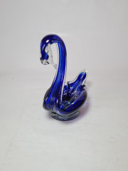 Подставка "Лебедь" ECHT в бело-синих тонах, выдувное стекло, ручная работа, 16 x 16 см, Германия, 1960-70гг.