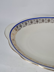 Блюдо винтажное Wawel Poland на ножке, сине-золотой орнамент, фарфор, 34 х 22 см, Польша, 1970-80гг.