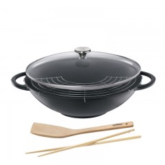 Kuchenprofi Kuchenprofi Wok mit Glasdeckel und Zubehor Provence Schwarz d: 36 cm / h: 9,5 cm Вок K?chenprofi со стеклянной крышкой и аксессуарами Provence Black d: 36 см / h: 9,5 см